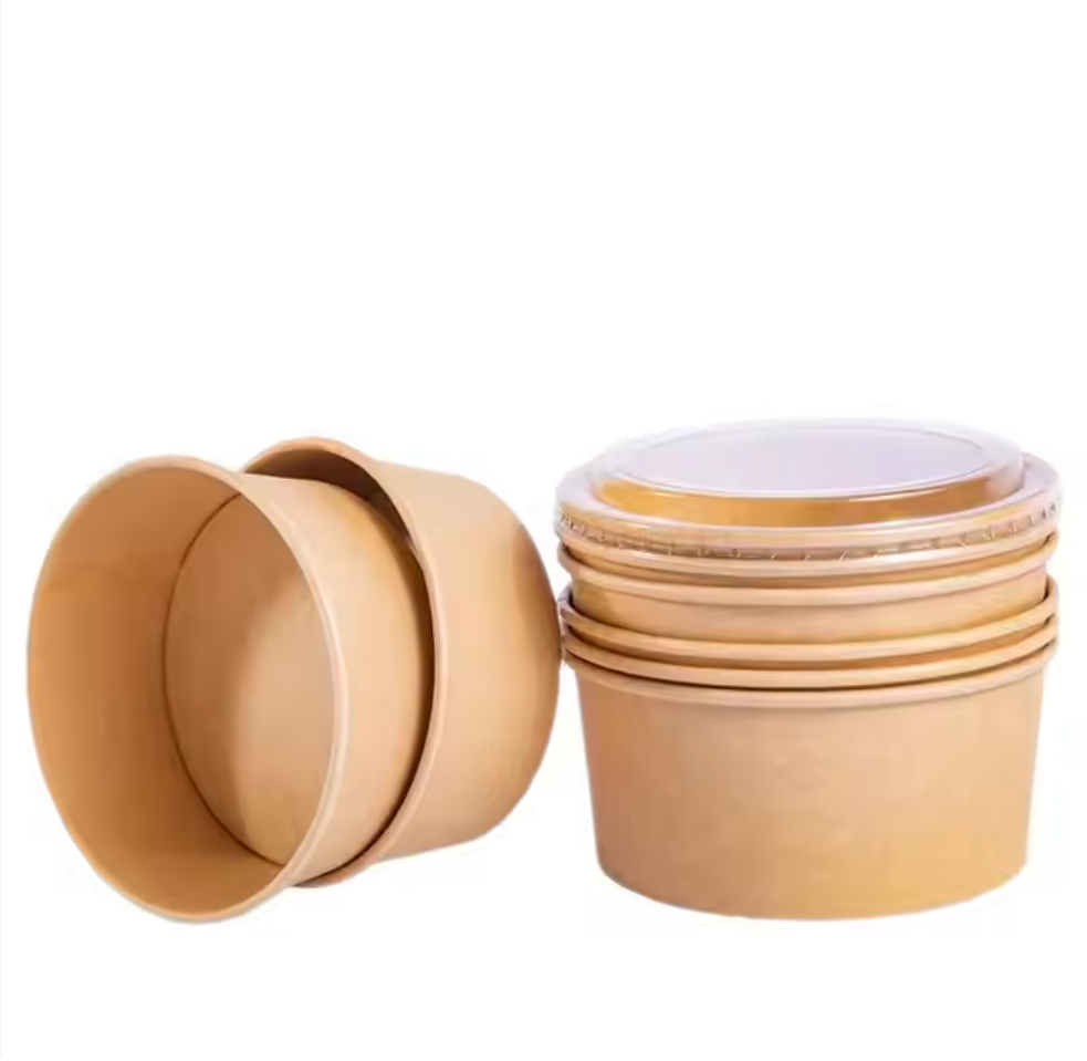 18oz 500ml 750ml 1000ml Disposable Round Paper Bowl with Lid for Salad Food Take Away Packaging Food Safe Paper Plates & Bowls