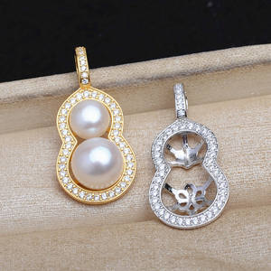 Wenchi S925 <b>Silver</b> Gourd Buckle 8-10 Double <b>Bead</b> Pendant DIY Pearl Jewelry Accessory Holder Universal Fashion Model 13505 China - Product Image 1