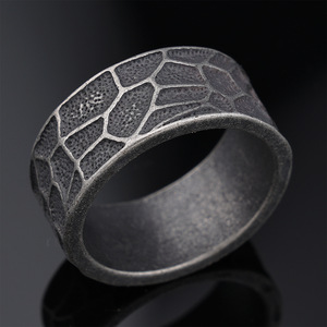 Antique Cracked Band <b>Ring</b> | Stainless Steel Band <b>Ring</b> for Men | Rugged Rustic Vintage Design <b>Statement</b> Jewelry - Product Image 4