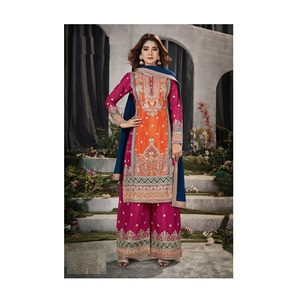 Vêtements indiens et pakistanais, Gulzar Lohri Chinon Salwar Kameez Palazzo Suit pour les occasions festives à prix abordable - Product Image 1