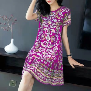 Nuovo Abito Estivo da Donna alla Moda con Stampa Floreale Etnica, Scollo a V, Maniche Corte, <span class=keywords><strong>Vestito</strong></span> Casual Ampio Taglia Unica per la Maggior Parte delle Ragazze - Product Image 4