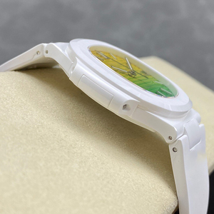 Montre-bracelet de luxe pour homme en céramique 2026, boîtier octogonal 40 mm, cadran rayé dégradé jaune-vert, affichage de la date, étanche - Product Image 2