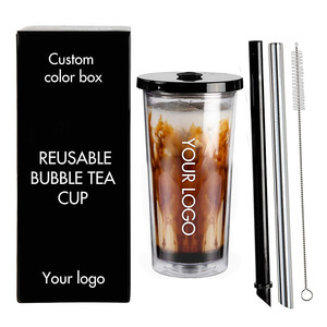 Bicchiere Riutilizzabile in Plastica da 20oz all'Ingrosso Bottiglia d'Acqua Tumbler a Doppia Parete Personalizzato per Bubble Tea con Cannuccia - Product Image 4
