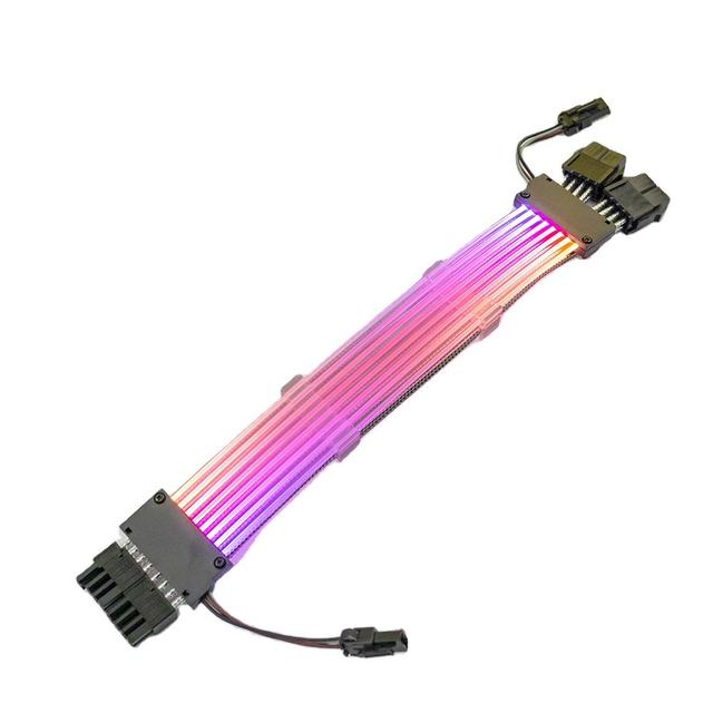 24Pin 5V ARGB Power Supply Sleeved Cable for Gaming Computer Case Synchronized PSU Extension Cable Kit Rainbow Effect