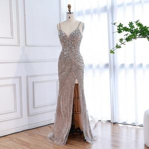 Vestidos de Noche de Lujo Wasisi LA73340 Color Nude, Vestidos de Sirena con Abertura Alta y Cuentas, con Tirantes Espagueti para Mujer, Fiesta, Graduación 2026 - Product Image 1