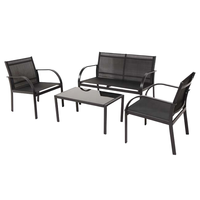 Joyeleisure Ensemble de 4 chaises suspendues en acier et table en verre, mobilier d'extérieur moderne, portable et simple pour jardin, cour et parc