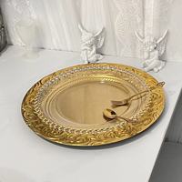 Assiette à fruits profonde en plastique transparent avec paillettes dorées, design rétro de luxe léger pour mariages, hôtels, fêtes, forme ronde
