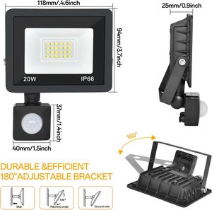 Reflector LED de 20W 30W 50W 100W con Sensor de Movimiento IP66 para Exteriores, Seguridad Nocturna, Caminos, Puertas, Jardines, Tiendas, Lámpara de Aluminio AC - Product Image 2