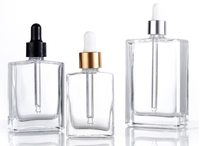 Flacons compte-gouttes en verre de luxe rectangulaires plats de 15 ml, 30 ml, 50 ml, 100 ml avec collier brillant argenté ou doré pour sérum et huile essentielle
