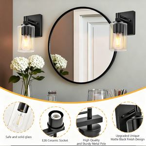 Lampes miroir murales avec abat-jour en verre noir, éclairage minimaliste pour salle de bain, ampoules incandescentes - Product Image 5