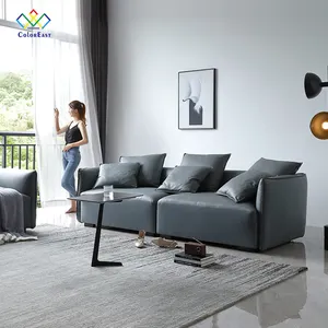 Doppelsofa Wohnzimmer Sofa-Set minimalistisches echtes Ledersofa Couch Wohnzimmermöbel CELS002