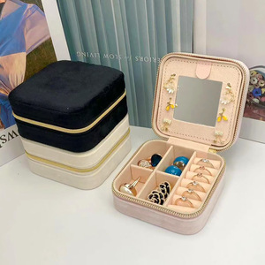 Hot Sale Exquisite Portable Jewelry Box with Mirror Luxurious Velvet Travel Gifting Packaging for Necklace <strong>Ring</strong> Earring <strong>Storage</strong> - Product Image 3