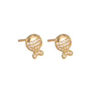 Pendientes de botón con circonita, chapados en oro, diseño de pez, joyería de moda para mujer EDB-093 - Product Image 4