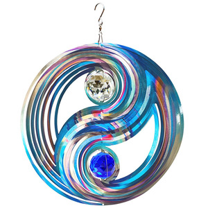 Mandala en acier inoxydable avec boule de cristal, sculpture éolienne 3D suspendue, cadeau, décoration de Noël, intérieur, extérieur, jardin - Product Image 1