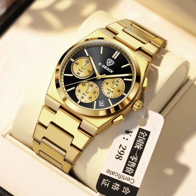 Stainless Steel Quartz Watches Calendar Chronograph Waterproof Fashion Luxury Men's Watch