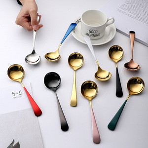 ช้อนกลมสแตนเลส 304 สีทองทันสมัย, ช้อนคนกาแฟหรูหราสำหรับของหวาน, ช้อนสำหรับเด็กนักเรียนรับประทานอาหารและรังนก - Product Image 1