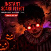 Lunettes de Clown LED Lumineuses d'Halloween en Gros, Verres Rouges Lumineux, Accessoire de Cosplay Effrayant pour Fête, Nouveauté, Fournitures de Fête qui Brillent dans le Noir