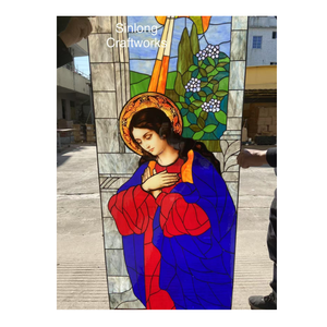 Leaded Copper <strong>Foil</strong> Stained Glass <strong>Window</strong> With Church People UV Printing - Product Image 1