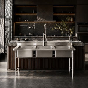 Fregadero Comercial de Acero Inoxidable de 3 Compartimentos, 1800 mm, con Patas Independientes, para Restaurantes en el Medio Oriente, Venta al por Mayor, OEM - Product Image 1