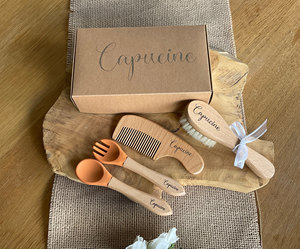 Kaiyue-Juego de Vajilla de Silicona Natural de Madera de Haya Ecológica para Recién Nacido, Mini <span class=keywords><strong>Cepillo</strong></span> de Lana con Logotipo Personalizable - Product Image 4