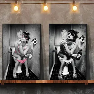 Mode Toilet Sexy Vrouw Schoonheid Canvas Prints Muur Kunst Zwart-Wit Print