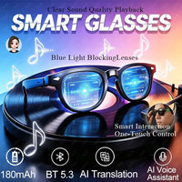 Lunettes Intelligentes à Chargement Magnétique avec Microphone, Réduction du Bruit, Traduction IA, Assistant Vocal IA, Lecture Musicale, Bluetooth 5.3, 180 mAh