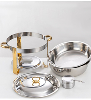 Set Perlengkapan Prasmanan Chafing Dish Multifungsi Modern Mewah dari Baja Anti Karat Bentuk Bulat untuk Layanan Katering Restoran