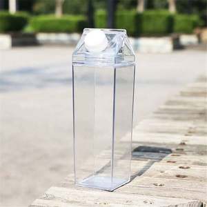 Botella de Agua Portátil Personalizable de 500 ml y 1000 ml, Libre de BPA, de Plástico Transparente, Tipo Cartón de Leche, Cuadrada - Product Image 2