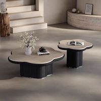 Ensemble de tables basses modernes à motif floral, noir et blanc, design créatif, table basse en bois avec plateau en pierre, ensemble de tables basses pour salon