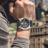 Pinu 6568 jam tangan pria mekanis Analog klasik mewah baja tahan karat kualitas tinggi 24mm tali kulit bisnis tahan air