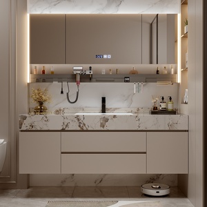 <strong>Light</strong> Luxury All-in-One <strong>Bathroom</strong> Vanity <strong>Cabinet</strong> <strong>with</strong> Smart <strong>Mirror</strong> Copper Drainer Seamless Rock Plate Ceramic Wall-Mounted - Product Image 2