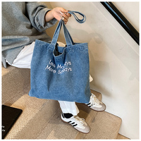 Tas Tote Kanvas Denim Bordir Grosir, Tas Selempang Warna Solid Tahan Lama, Tas Belanja Kapasitas Besar dengan Logo Kustom