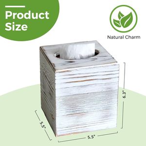 Boîte à mouchoirs en bois, organisateur de rangement, finition blanche vieillie, pour salon, salle de bain, mouchoirs extractibles - Product Image 4