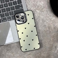 Casing Handphone TPU PC Berlapis Perak dengan Cetakan Cinta Hitam Lucu untuk Iphone Xs 11 12 13 14 15 16 17 18 Pro Max