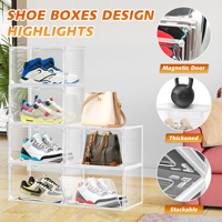 Boîte à chaussures transparente DAYOOH en plastique empilable avec porte magnétique, boîte à chaussures pliable de haute qualité pour baskets