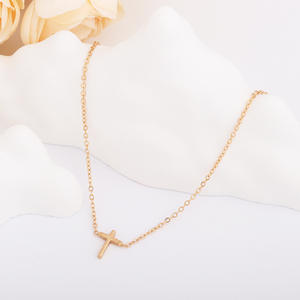 Christian <b>Cross</b> Pendant Necklace 22k Gold Plated Minimalist Snake <b>Chain</b> Women's Everyday Wear - Product Image 2