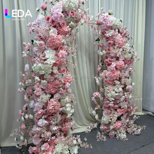 ซุ้มดอกไม้ประดิษฐ์สีชมพูแบบพกพา LEDA ดอกไม้ผ้าไหมสีตามสั่ง ฐานผ้าสำหรับตกแต่งทางเข้างานแต่งงาน วันวาเลนไทน์ - Product Image 6