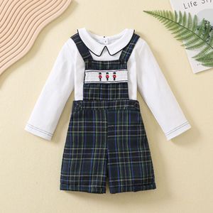 Boutique bébé garçon smocké vêtements Noël costume enfant en bas âge <span class=keywords><strong>chemise</strong></span> en coton à manches longues + cravate + Veet Shorts espagnol enfants ensemble <span class=keywords><strong>de</strong></span> vêtements - Product Image 5