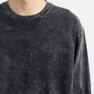 Yeni genç moda özel pamuk Vintage yıkanmış erkekler uzun kollu T-Shirt - Product Image 5