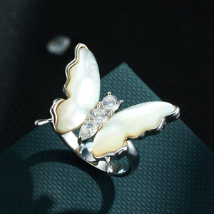 Butterfly Mother Of Pearl <b>Open</b> <b>Ring</b> With Zircon Inlay Adjustable Index Finger Band Jewelry Gift - Product Image 4
