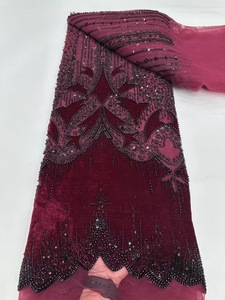 Ni. Ai thiết kế mới nhung ren thêu vải đính cườm ren vải ngọc trai ren sequin vải với trình tự - Product Image 4