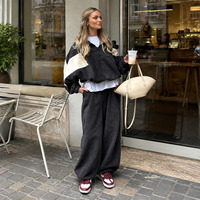 Ensemble jogging femme color block demi-zip, sweat-shirt ample en molleton et pantalon long, streetwear décontracté, vente en gros et approvisionnement en vrac