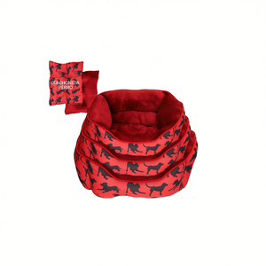 Set di 3 Cucce per Cani Yommy, Rosso con Motivo Cani Neri, Taglie S M L, Base Impermeabile Antiscivolo - Product Image 1