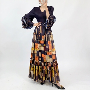 Robe plissée Miyake décontractée pour <span class=keywords><strong>femme</strong></span>, coupe trapèze, motif floral, manches pétales, <span class=keywords><strong>grande</strong></span> <span class=keywords><strong>taille</strong></span>, vente en gros, collection été - Product Image 2