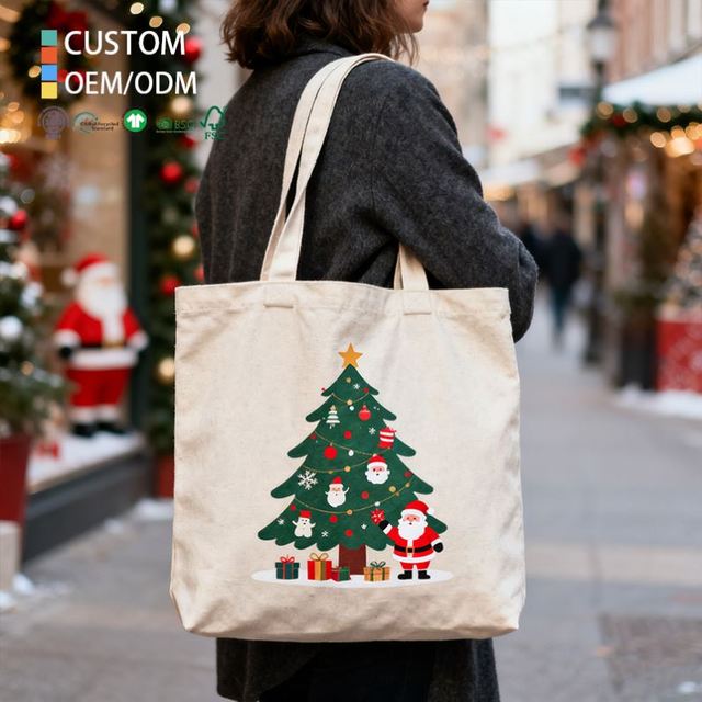 High-Quality Personalized Custom Christmas Eco-Friendly Large Capacity Canvas Tote Bags for Daily