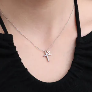 Chris April 316L Stainless Steel Delicate Bling Bezel Zirconias Cross Charms Necklace