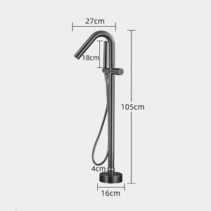 Grifo de Bañera de Lujo Independiente con Montaje en Suelo, Mezclador de <span class=keywords><strong>Baño</strong></span> Moderno de Latón con Caño Giratorio y Set de Ducha de Mano - Product Image 4