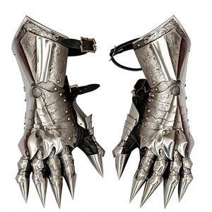 ถุงมือเหล็กยุคกลางชุบเงิน งานหล่อแบบโบราณ งานศิลปะโลหะ ของสะสม - Product Image 3