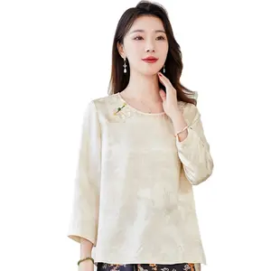 Spring and autumn 2024 new Chinese wind silk long-sleeved top 100% silk summer casual thin jacket
