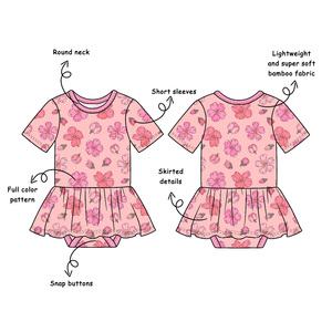 Venta al por mayor de fábrica: Nuevo diseño personalizado de pelele de verano para bebé, vestido de manga corta de sarga fresca de bambú para niñas pequeñas - Product Image 4